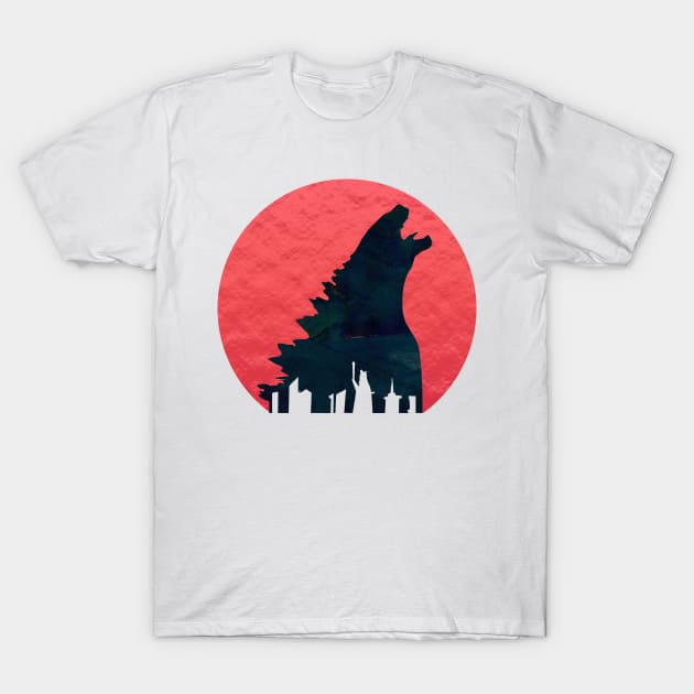 GODZILLA OVER THE CITY AT SUNSET T-Shirt by MufaArtsDesigns